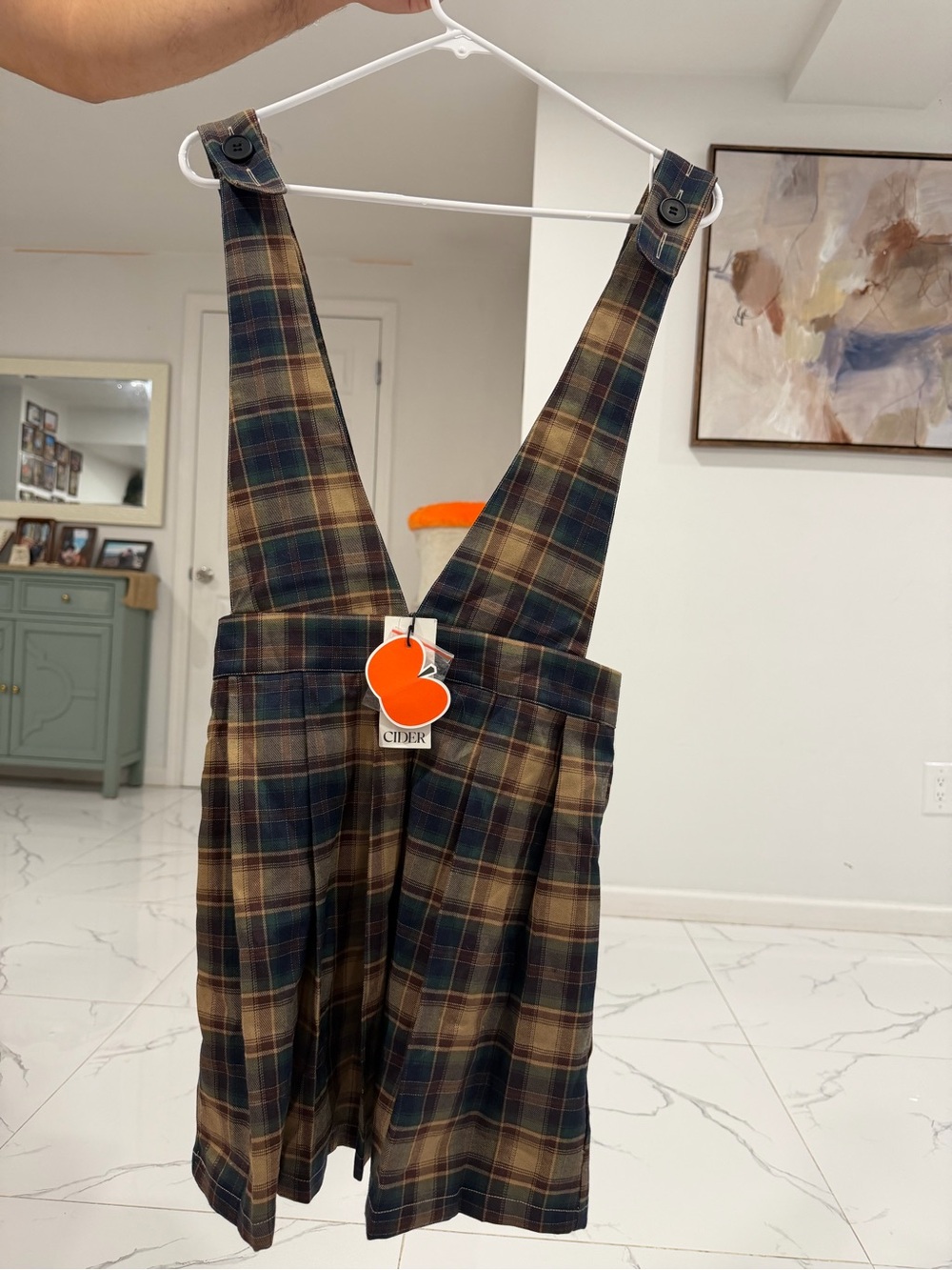 Cider Plaid Pinafore Jumper in Brown & Green